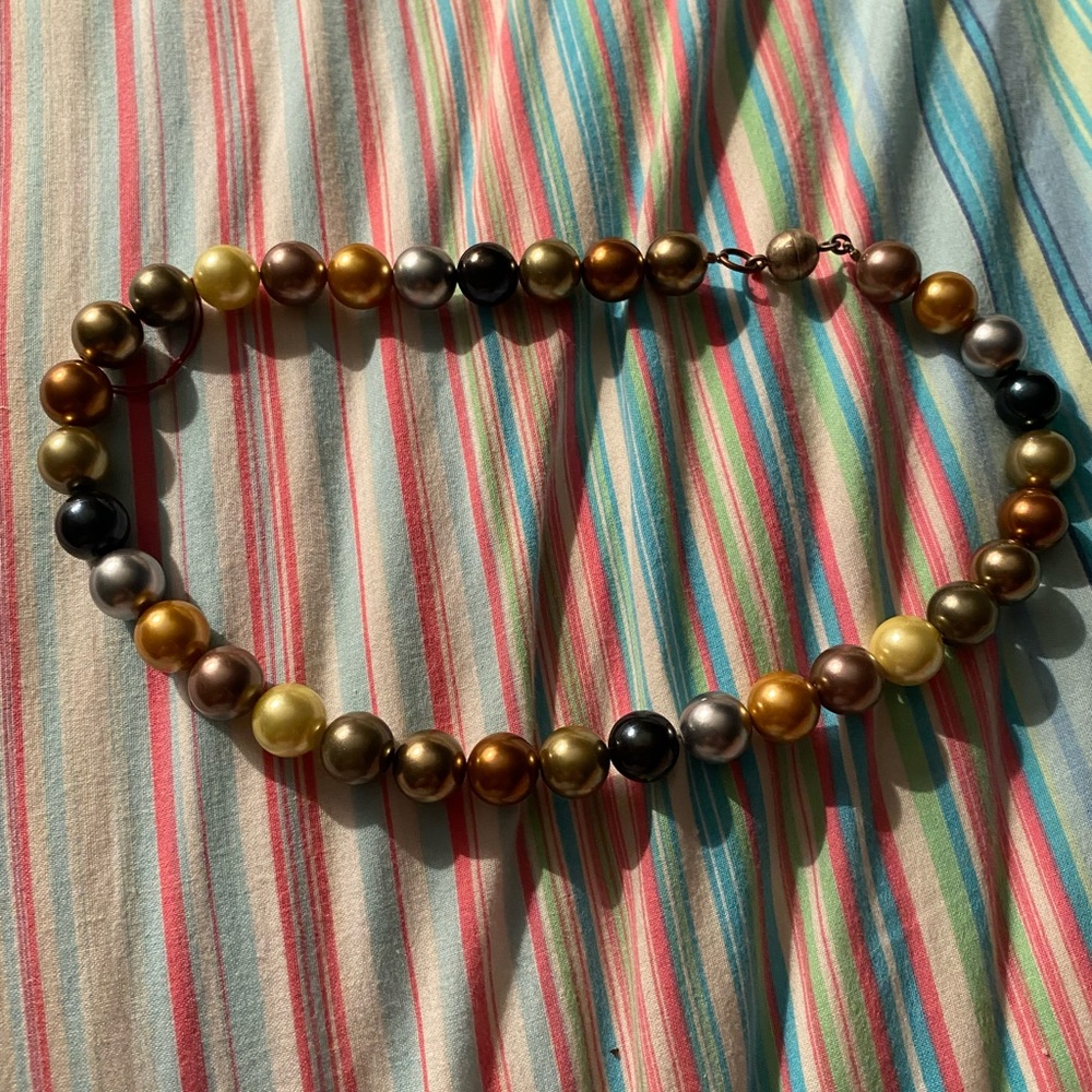 Tri-color beaded choker sterling necklace